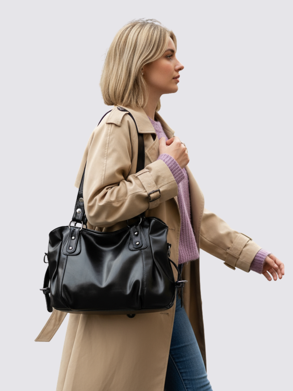 Angelina Leder Tasche - Schwarz