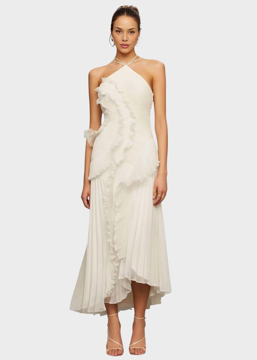 Elegantes Neckholderkleid mit fallenden Rüschen - Vichy Signature