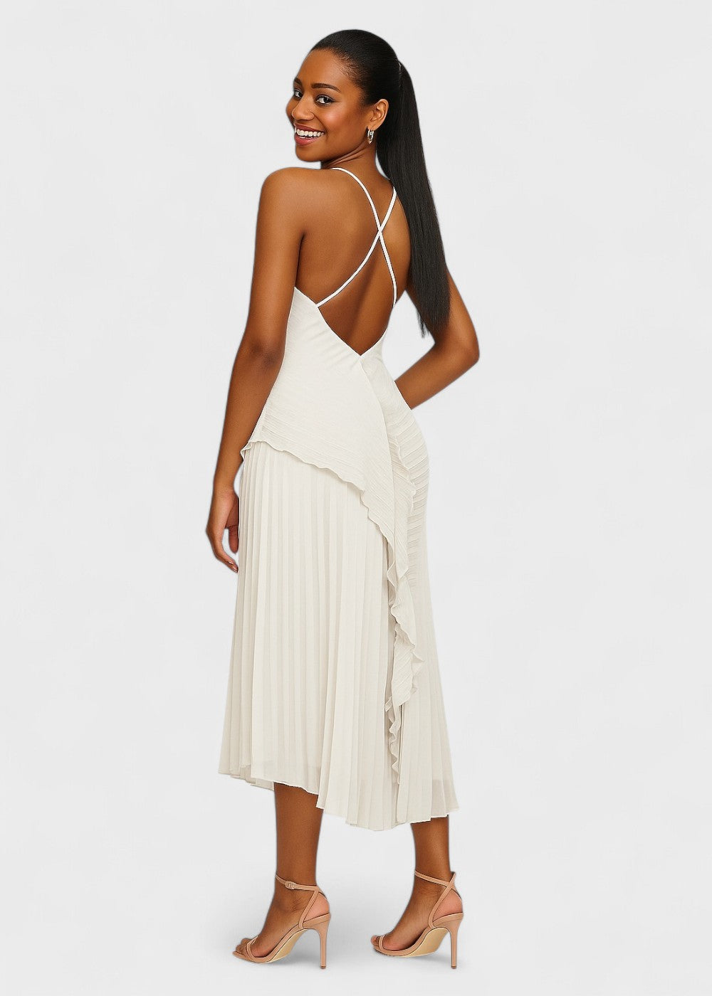 Elegantes Neckholderkleid mit fallenden Rüschen - Vichy Signature