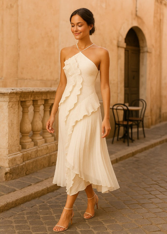 Elegantes Neckholderkleid mit fallenden Rüschen - Vichy Signature