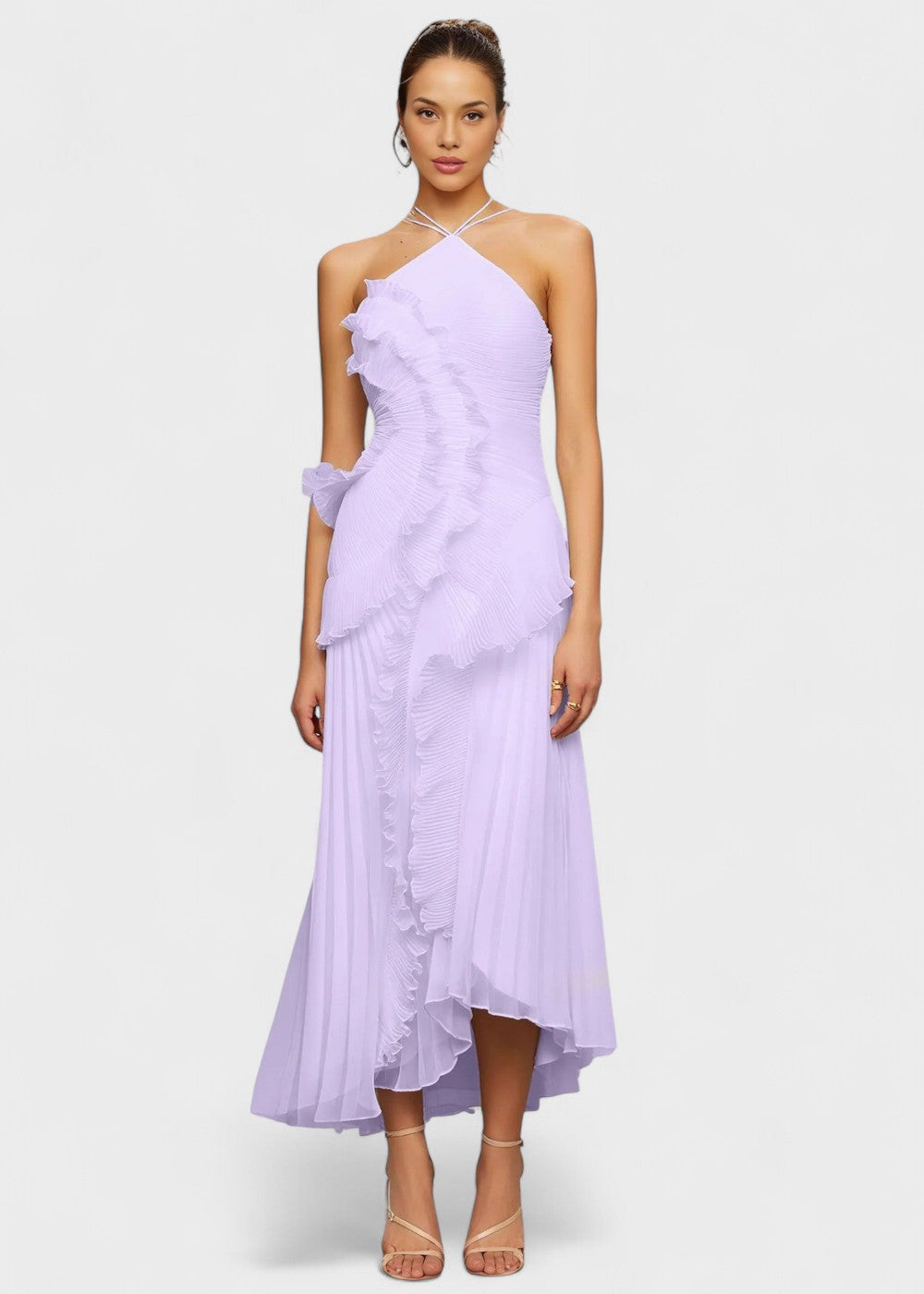 Elegantes Neckholderkleid mit fallenden Rüschen - Vichy Signature