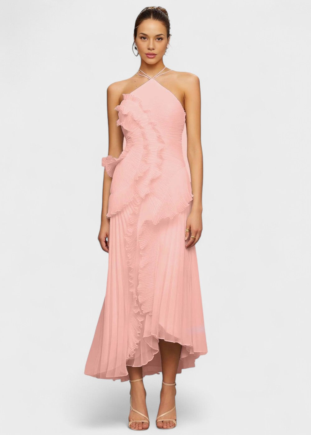 Elegantes Neckholderkleid mit fallenden Rüschen - Vichy Signature